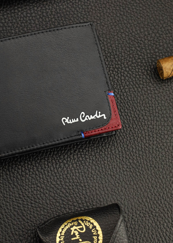 Vyriška piniginė Pierre Cardin, juoda-raudona, natūrali oda, RFID apsauga 75TILAK