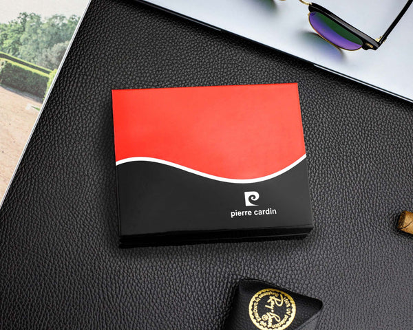 Vyriška piniginė Pierre Cardin, juoda-raudona, natūrali oda, RFID apsauga 75TILAK