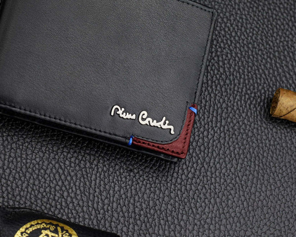 Vyriška piniginė Pierre Cardin, juoda-raudona, natūrali oda, RFID apsauga 75TILAK