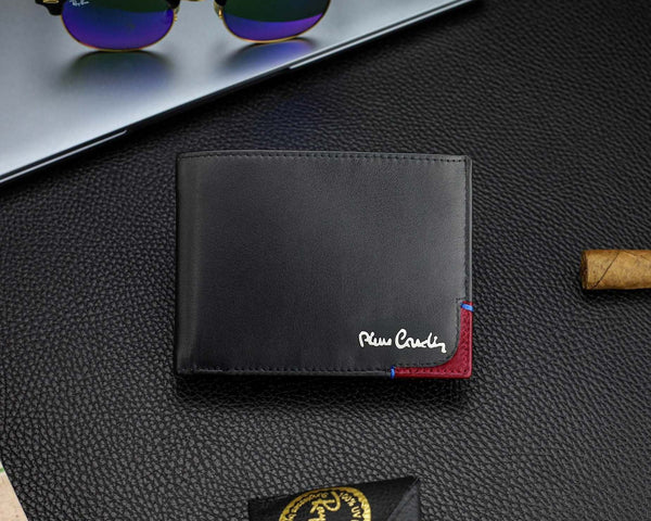 Vyriška piniginė Pierre Cardin, juoda-raudona, natūrali oda, RFID apsauga 75TILAK