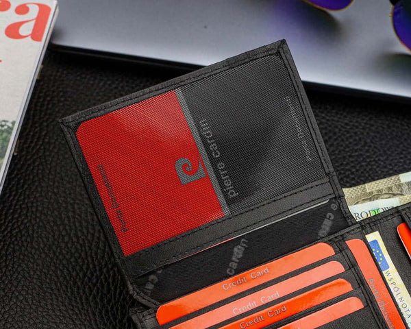 Vyriška piniginė Pierre Cardin, juoda-raudona, natūrali oda, RFID apsauga 75TILAK