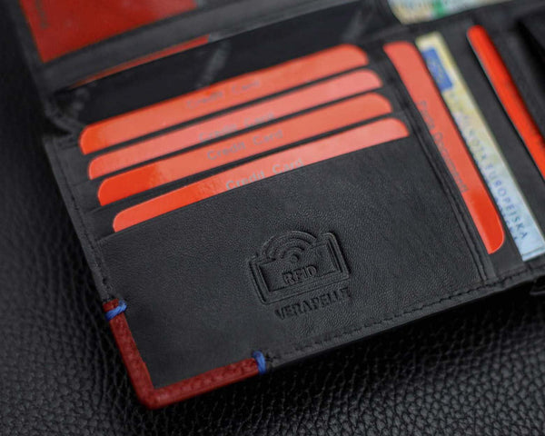 Vyriška piniginė Pierre Cardin, juoda-raudona, natūrali oda, RFID apsauga 75TILAK