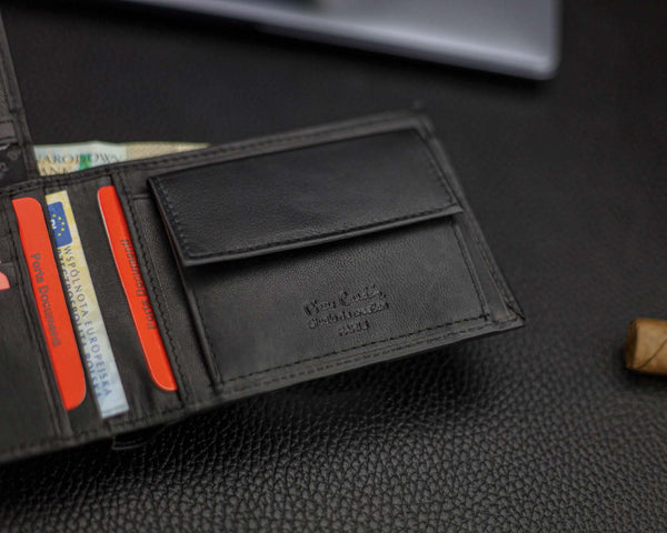 Vyriška piniginė Pierre Cardin, juoda-raudona, natūrali oda, RFID apsauga 75TILAK