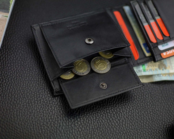 Vyriška piniginė Pierre Cardin, juoda-raudona, natūrali oda, RFID apsauga 75TILAK