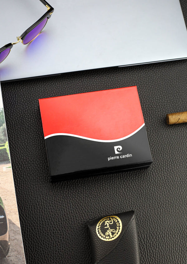 Vyriška piniginė Pierre Cardin, juoda-raudona, natūrali oda, RFID apsauga 75TILAK