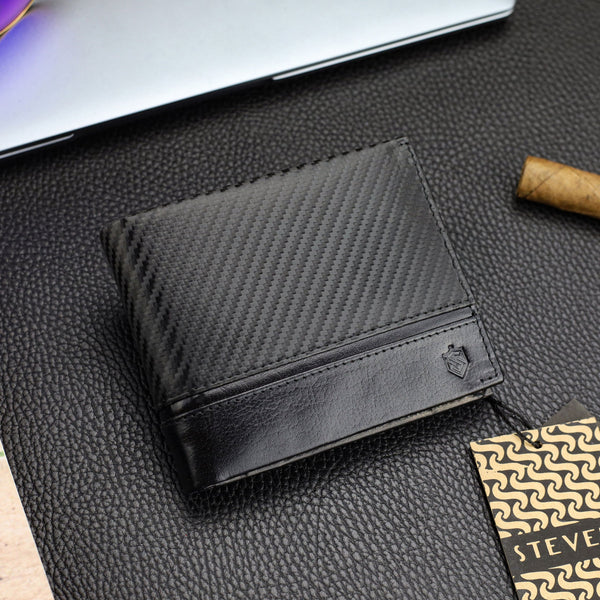 Vyriška odinė piniginė Stevens PREMIUM, juoda, su RFID apsauga 02-8888-R