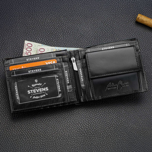 Vyriška odinė piniginė Stevens PREMIUM, juoda, su RFID apsauga 02-8888-R