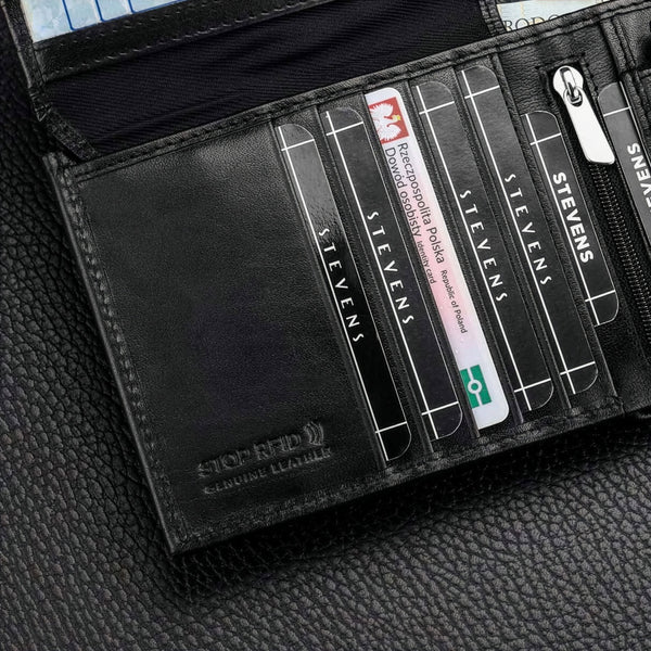 Vyriška odinė piniginė Stevens PREMIUM, juoda, su RFID apsauga 02-8888-R