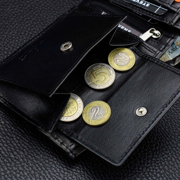 Vyriška odinė piniginė Stevens PREMIUM, juoda, su RFID apsauga 02-8888-R