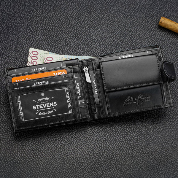 Vyriška odinė piniginė STEVENS, juoda, su RFID apsauga 8888A-R
