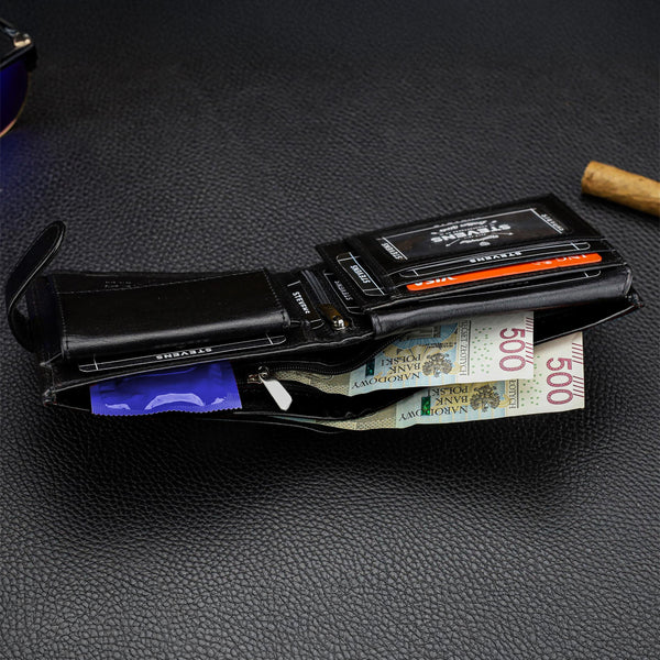 Vyriška odinė piniginė STEVENS, juoda, su RFID apsauga 8888A-R