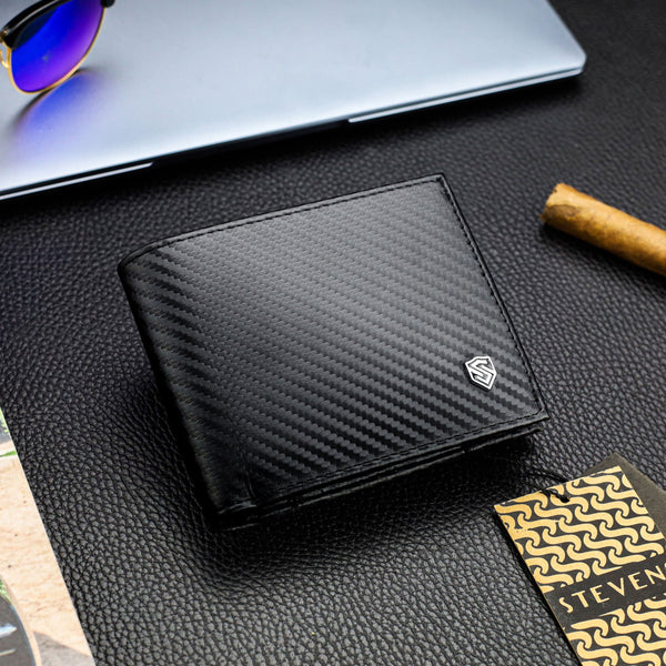Vyriška odinė piniginė Stevens, plona, juoda, su RFID apsauga 8824-R