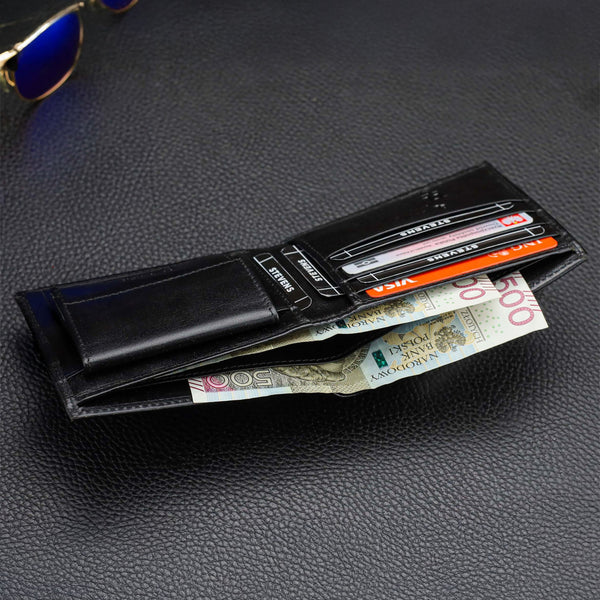 Vyriška odinė piniginė Stevens, plona, juoda, su RFID apsauga 8824-R