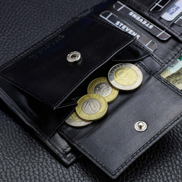 Vyriška odinė piniginė Stevens, plona, juoda, su RFID apsauga 8824-R