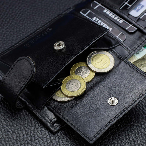 Vyriška odinė piniginė Stevens, plona, juoda, su RFID apsauga 8824A-R
