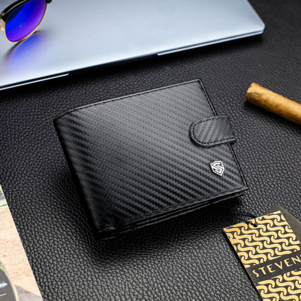 Vyriška odinė piniginė Stevens, plona, juoda, su RFID apsauga 8824A-R
