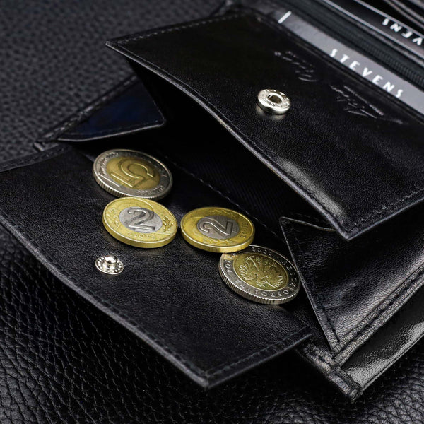 Vyriška odinė piniginė Stevens, juoda, su anglies pluošto danga ir RFID apsauga 02-326-R