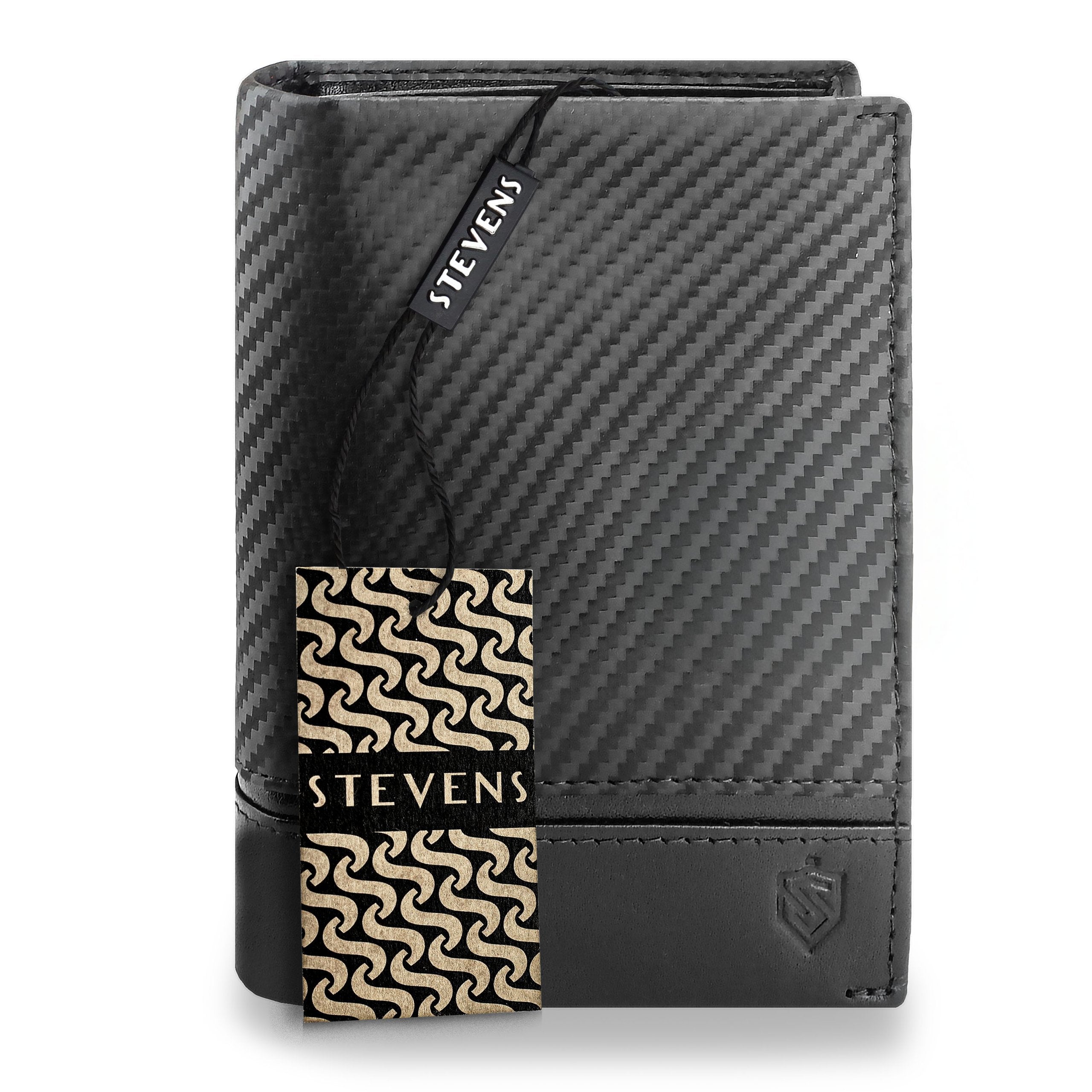 Vyriška odinė piniginė Stevens, juoda, su anglies pluošto danga ir RFID apsauga 02-326-R