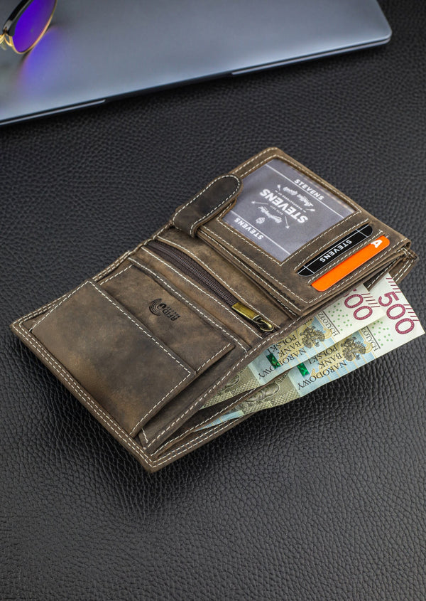 Vyriška odinė piniginė STEVENS su RFID apsauga rudos spalvos S194