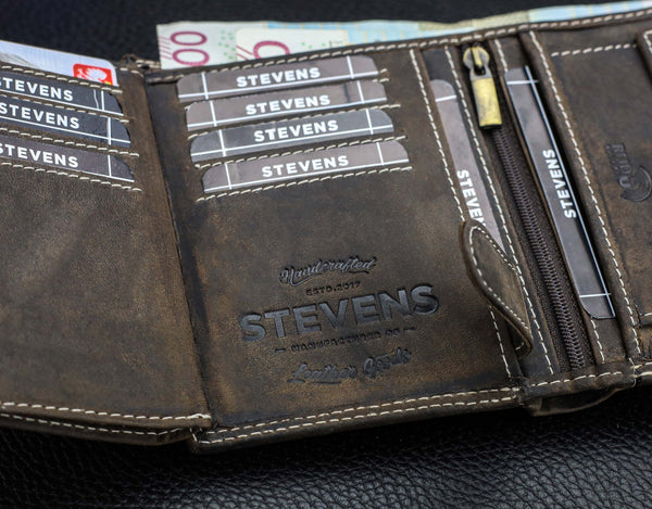 Vyriška odinė piniginė STEVENS su RFID apsauga rudos spalvos S194