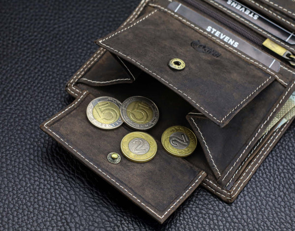 Vyriška odinė piniginė STEVENS su RFID apsauga rudos spalvos S194