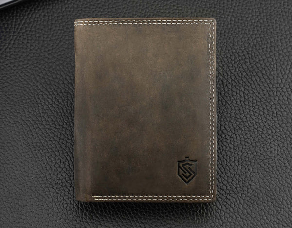 Vyriška odinė piniginė STEVENS su RFID apsauga rudos spalvos S194