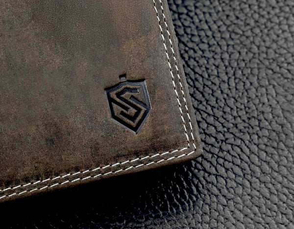 Vyriška odinė piniginė STEVENS su RFID apsauga rudos spalvos S194