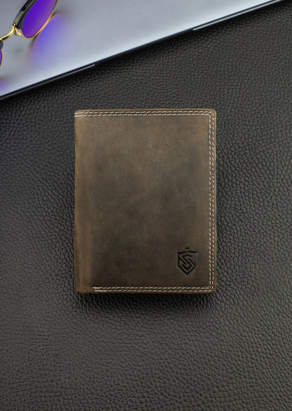 Vyriška odinė piniginė STEVENS su RFID apsauga rudos spalvos S194