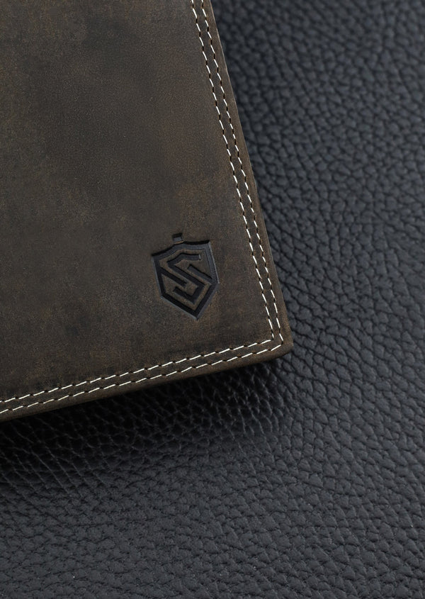 Vyriška odinė piniginė STEVENS su RFID apsauga rudos spalvos S194