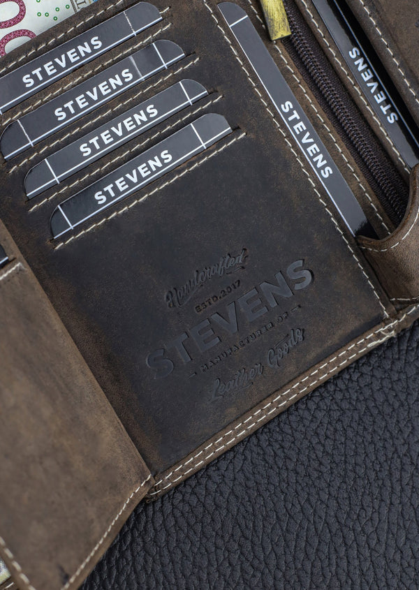 Vyriška odinė piniginė STEVENS su RFID apsauga rudos spalvos S194