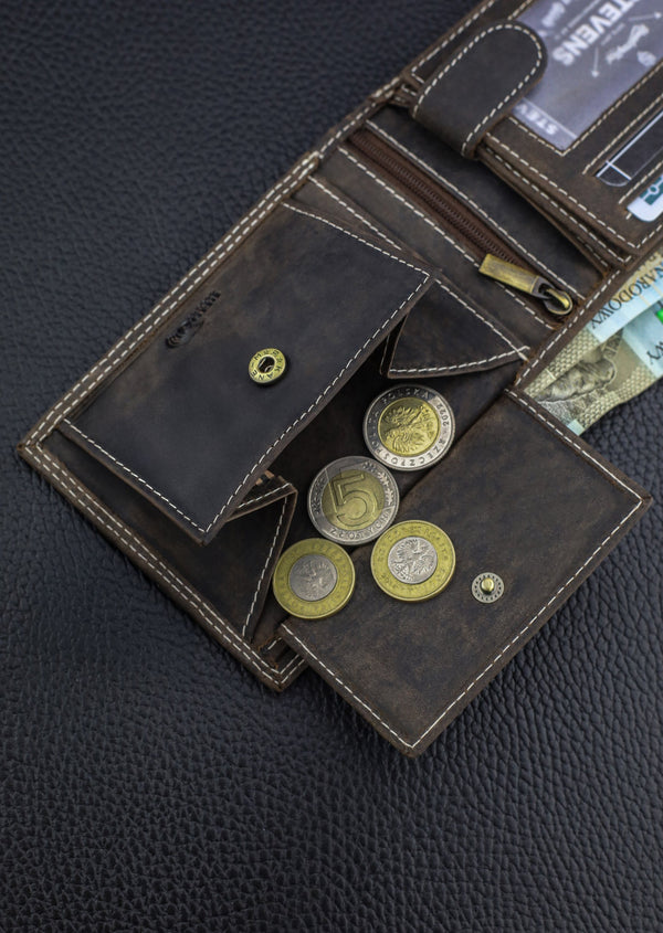 Vyriška odinė piniginė STEVENS su RFID apsauga rudos spalvos S195