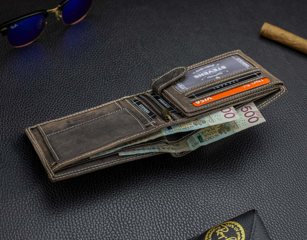 Vyriška odinė piniginė STEVENS su RFID apsauga rudos spalvos S195