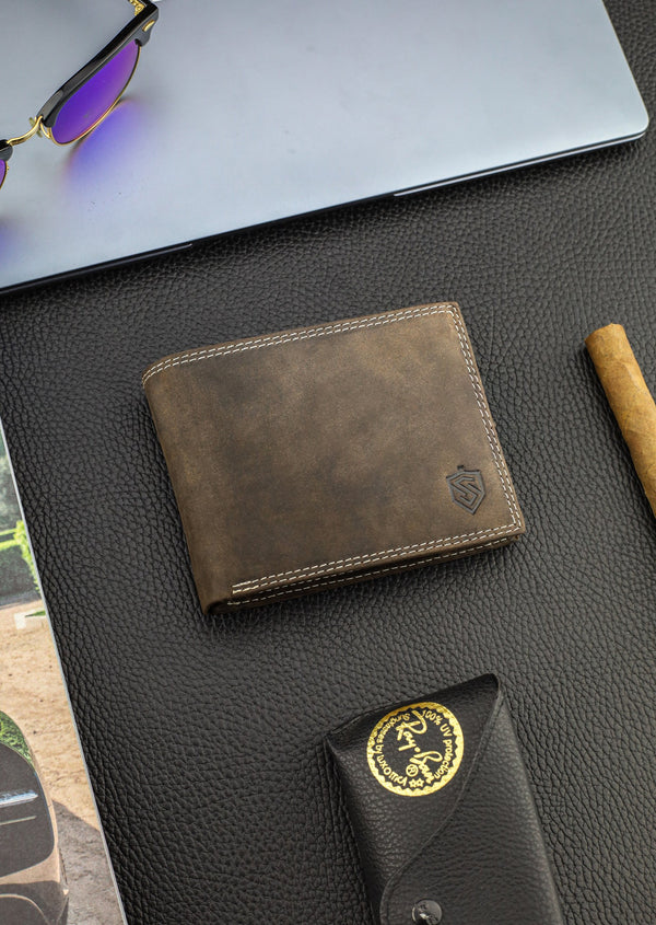 Vyriška odinė piniginė STEVENS su RFID apsauga rudos spalvos S195