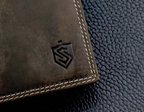 Vyriška odinė piniginė STEVENS su RFID apsauga rudos spalvos S195