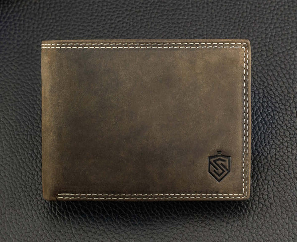 Vyriška odinė piniginė STEVENS su RFID apsauga rudos spalvos S195