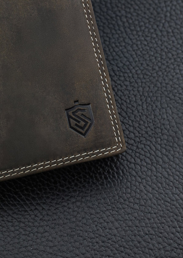 Vyriška odinė piniginė STEVENS su RFID apsauga rudos spalvos S195