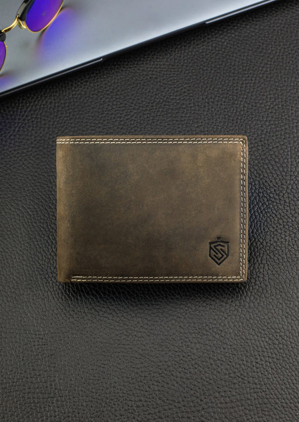 Vyriška odinė piniginė STEVENS su RFID apsauga rudos spalvos S195