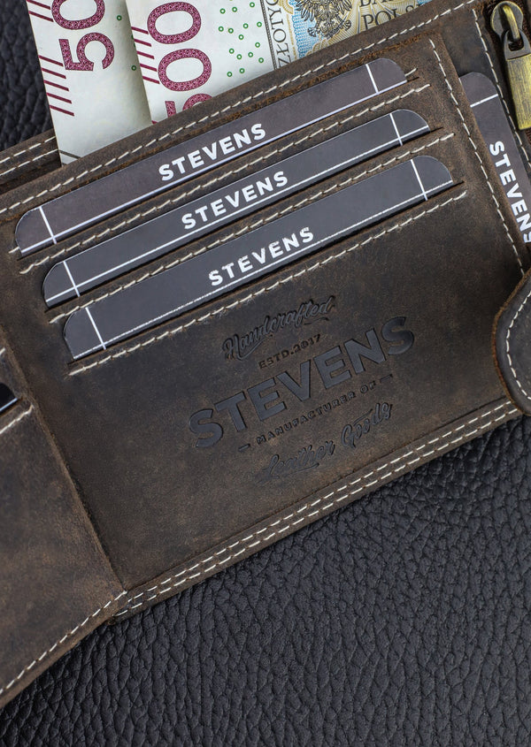 Vyriška odinė piniginė STEVENS su RFID apsauga rudos spalvos S195