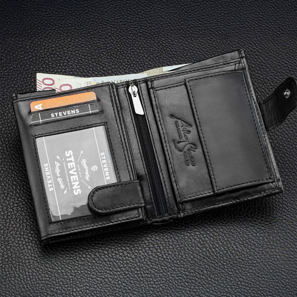 Vyriška odinė piniginė Stevens Carbon, juoda, su RFID apsauga 02-326A-R