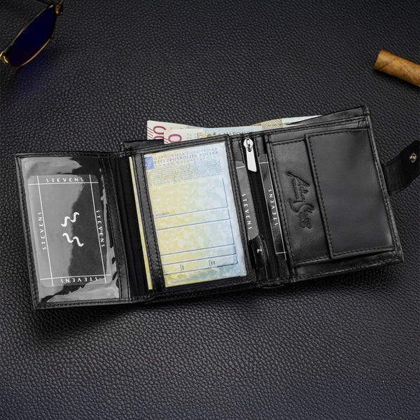 Vyriška odinė piniginė Stevens Carbon, juoda, su RFID apsauga 02-326A-R
