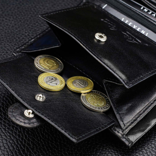 Vyriška odinė piniginė Stevens Carbon, juoda, su RFID apsauga 02-326A-R