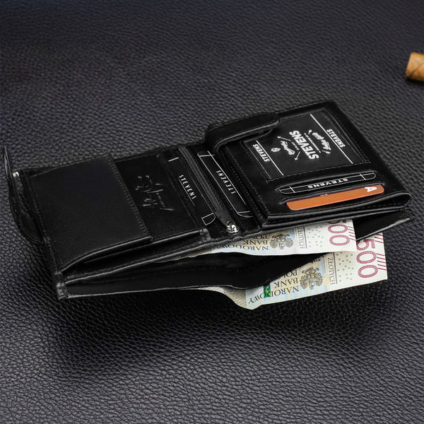 Vyriška odinė piniginė Stevens Carbon, juoda, su RFID apsauga 02-326A-R