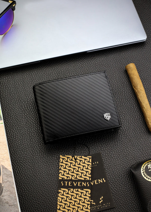 Vyriška odinė piniginė Stevens, juoda, RFID apsauga