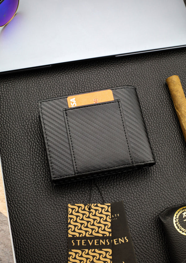 Vyriška odinė piniginė Stevens, juoda, RFID apsauga