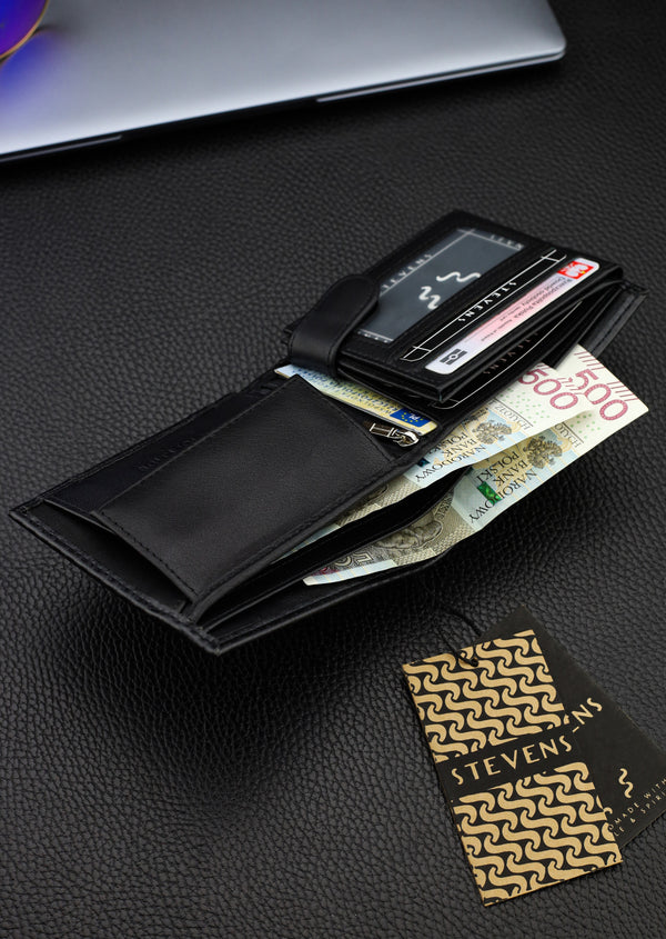 Vyriška odinė piniginė Stevens, juoda, RFID apsauga