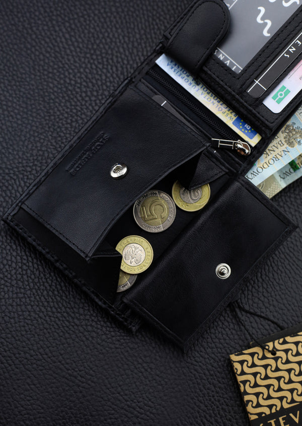 Vyriška odinė piniginė Stevens, juoda, RFID apsauga