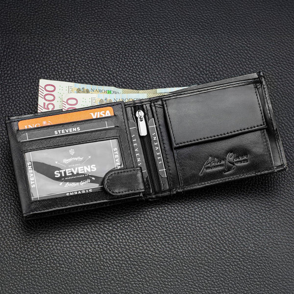 Vyriška odinė piniginė Stevens, juoda, su RFID apsauga 02-325-R
