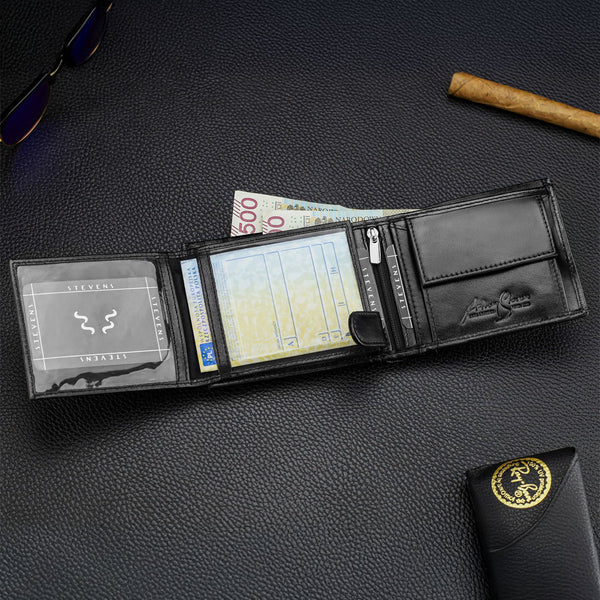 Vyriška odinė piniginė Stevens, juoda, su RFID apsauga 02-325-R