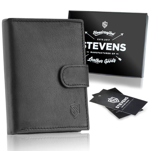 Dovanų komplektas vyrui – STEVENS odinė piniginė su RFID apsauga, išgyvenimo kortelė ir dovanų maišelis 326A