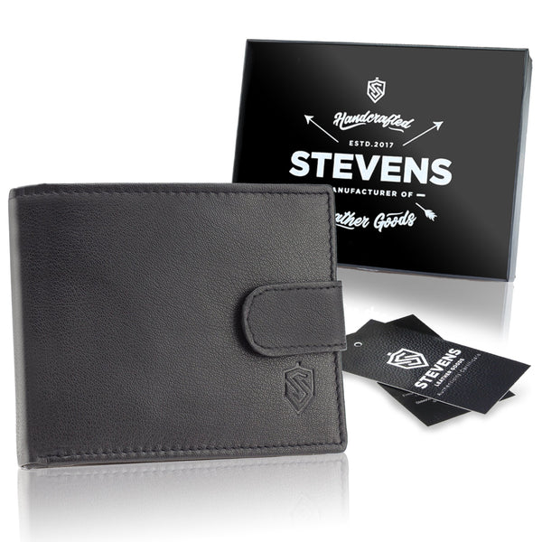 Vyriška odinė piniginė Stevens su RFID apsauga, juoda PREMIUM W-325A